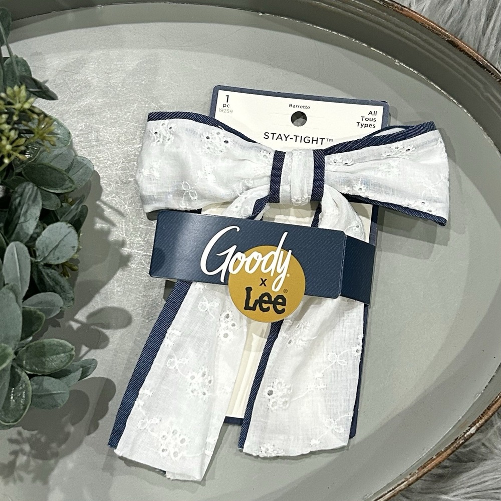 Goody X Lee Stay-Tight White Lace Barrette With Navy Denim Trim